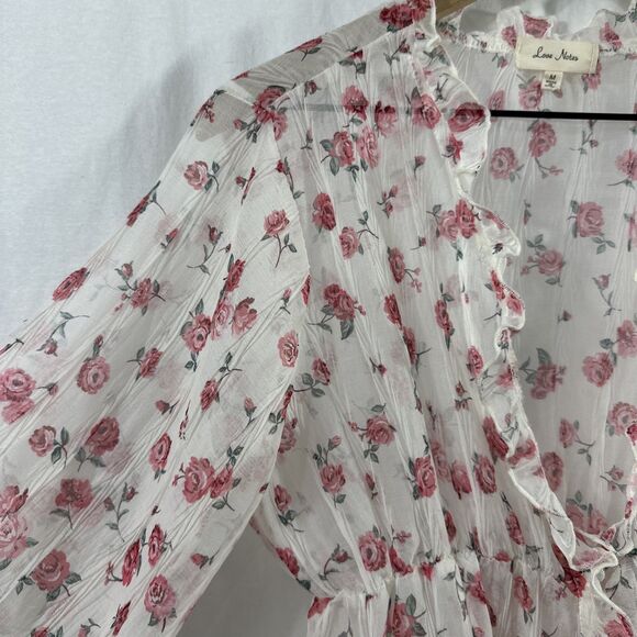 Love Notes Sheer Floral Romantic Button Front Ruffle Top Womens Size M Coquette - Picture 6 of 11